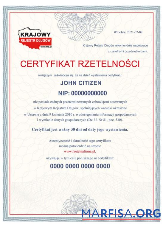 Downloadable POLAND business certificate download for verification